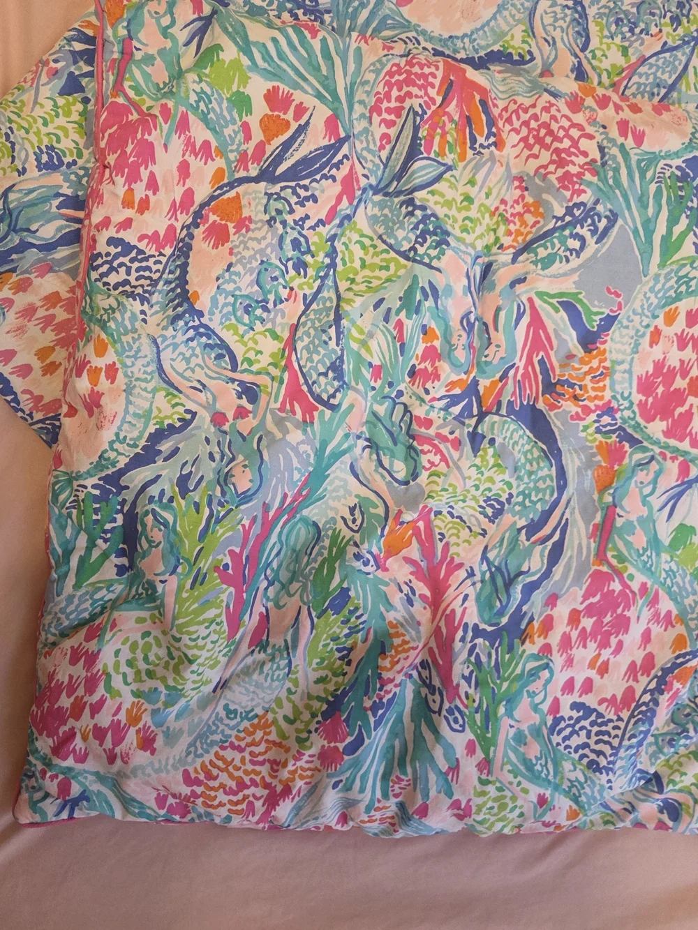 Lily Pulitzer Mermaid Cove Queen Flat Sheet & Sham in Pink, Blue, Green